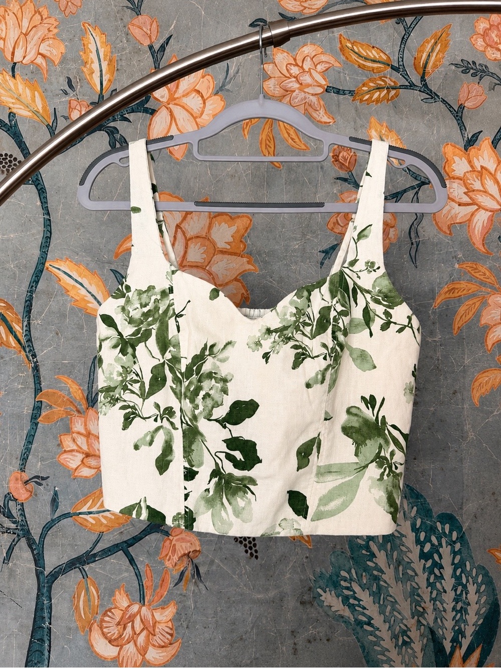 Abercrombie & Fitch Linen Blend Floral Smocked Crop Top S